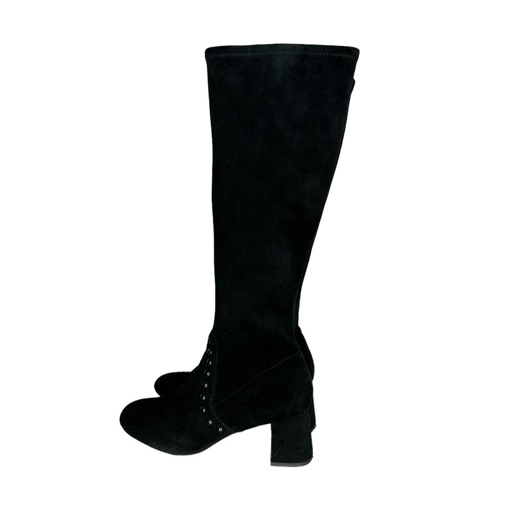 Coach Britney Knee High Black Suede Leather Sock Boots Block Heel Studded Size 8